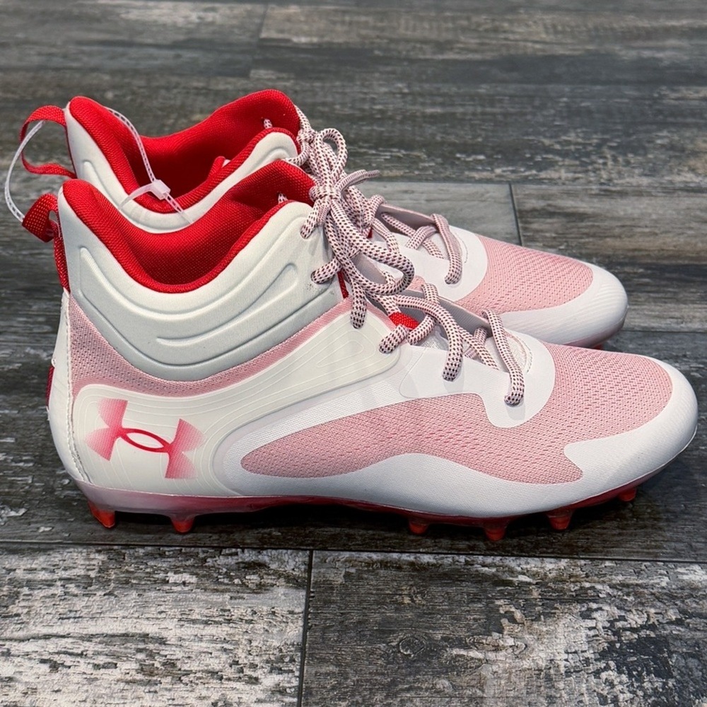 Under Armour Command MC Mid Lacrosse Cleats Men Size 11.5 White Red 3025639-101